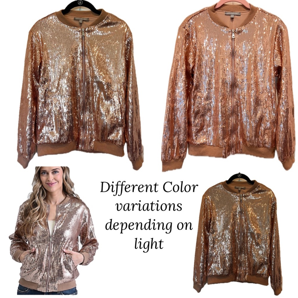 NWOT Sequin Bomber Jacket SZ S Amphora, Gold, Copper, Brown tones Never Worn - Picture 2 of 14